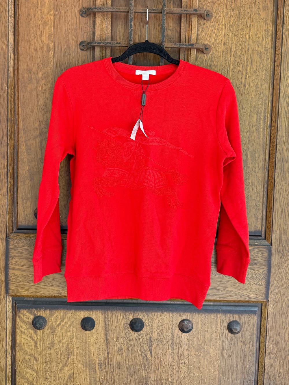 Burberry Red Crewneck Sweater with Tonal Logo 12 toddler/ Petite